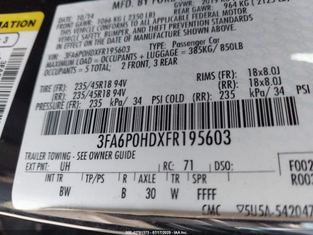 2015 FORD FUSION 3FA6P0HDXFR195603 Photo 8