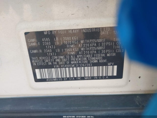 Subaru 2.5na u6 2014 4S4BRCMC3E3267283 Image 9