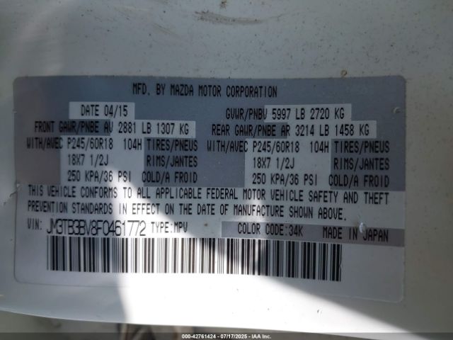 2015 MAZDA CX-9 JM3TB3BV8F0461772 Photo 8