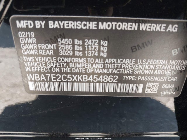 BMW 740I 2019 WBA7E2C5XKB454862 Image 9