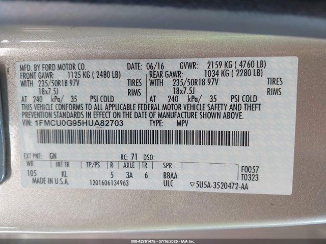 1FMCU0G95HUA82703 Ford 2017