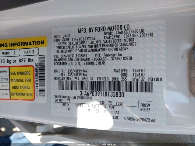 Ford 2.0l gtdi 2020 3FA6P0D91LR133830 Image 9