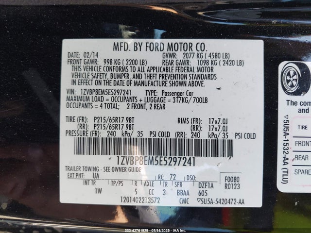 1ZVBP8EM5E5297241 Ford Mustang