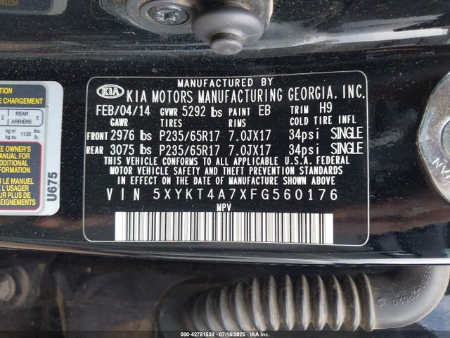 5XYKT4A7XFG560176 KIA gasoline 3.3 v6 gdi lambda ii