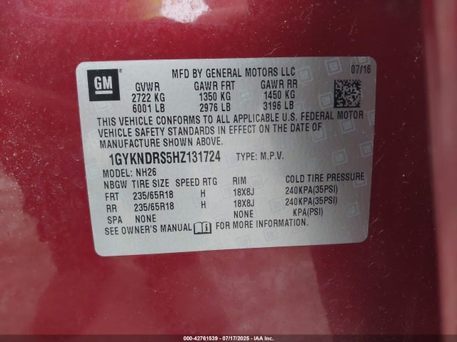 2017 CADILLAC XT5 1GYKNDRS5HZ131724 Photo 8