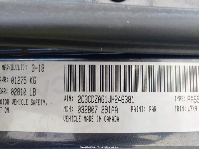 2C3CDZAG1JH246381 Dodge Challenger