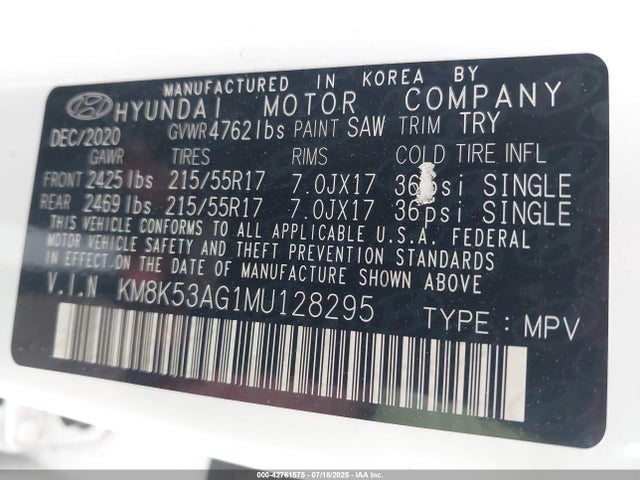 KM8K53AG1MU128295 Hyundai Kona
