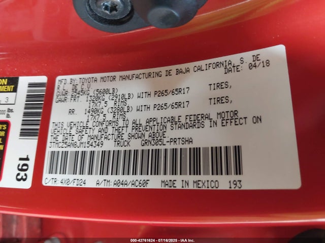 3TMCZ5AN8JM154349 Toyota 2gr-fks
