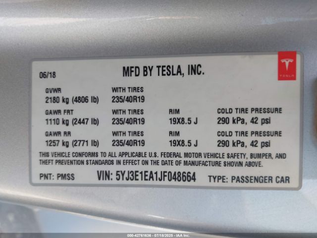 2018 TESLA MODEL 3 5YJ3E1EA1JF048664 Photo 8