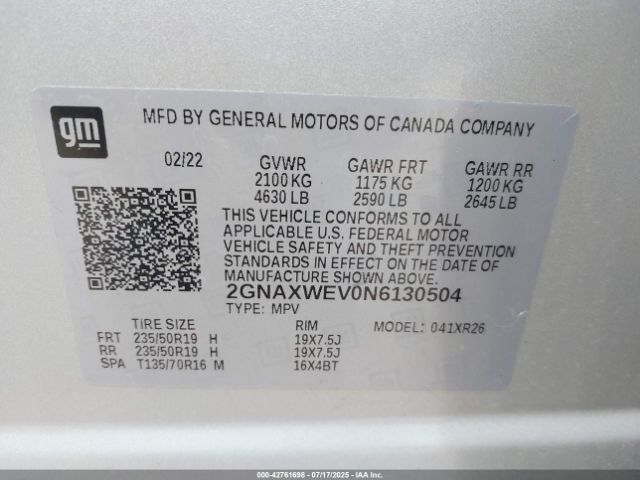 2022 CHEVROLET EQUINOX 2GNAXWEV0N6130504 Photo 8