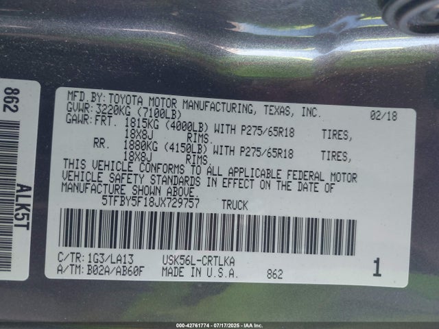 5TFBY5F18JX729757 Toyota 3ur-fe