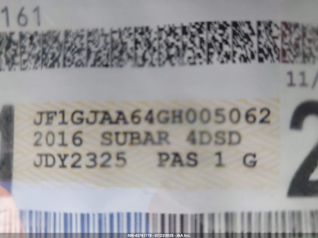 Subaru 2.0l na 2016 JF1GJAA64GH005062 Image 9