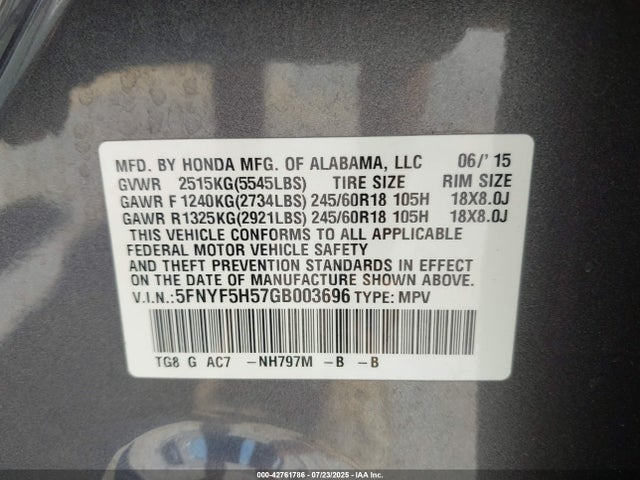 5FNYF5H57GB003696 Honda j35y6