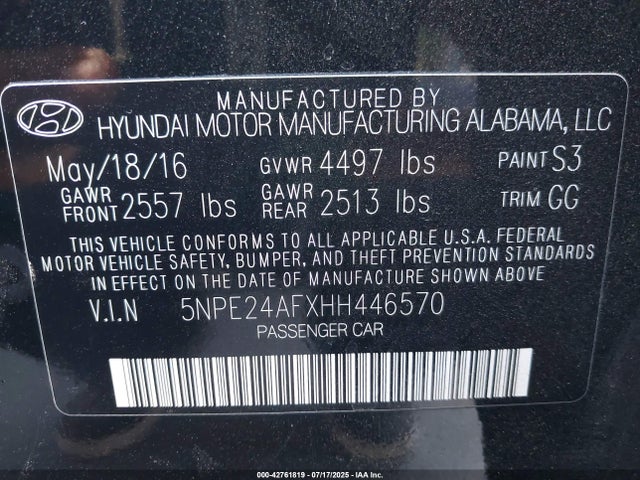 Hyundai Sonata 2017 5NPE24AFXHH446570 Image 9