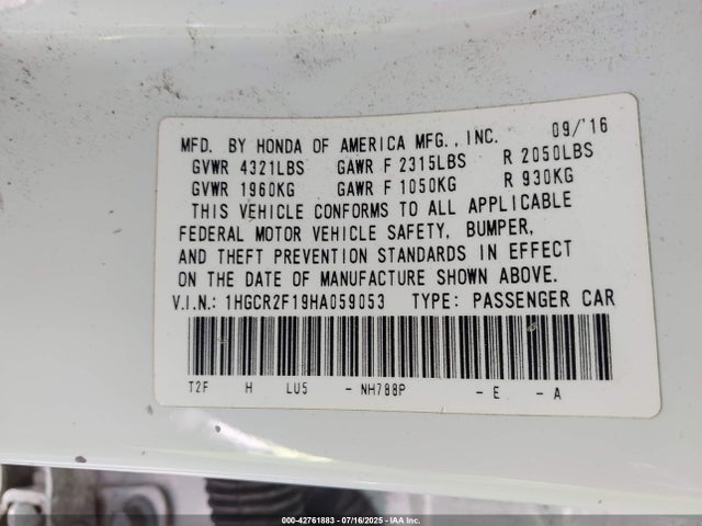 1HGCR2F19HA059053 Honda k24w1