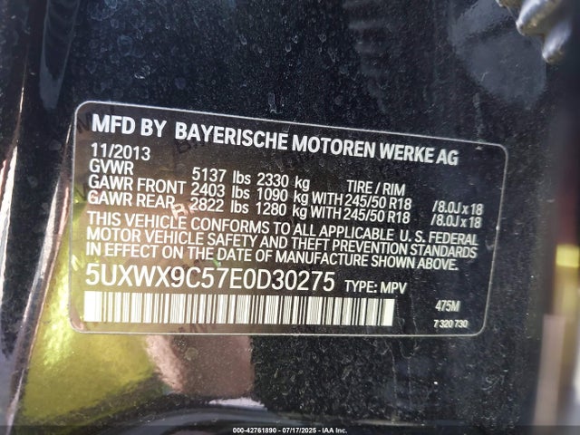 5UXWX9C57E0D30275 BMW X3
