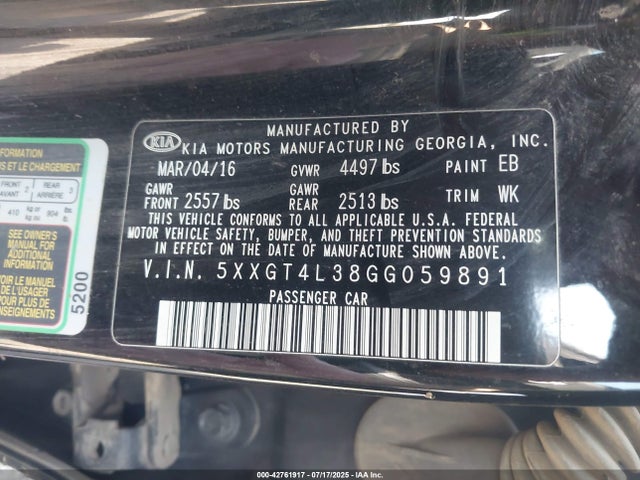 5XXGT4L38GG059891 KIA t-gdi theta ii