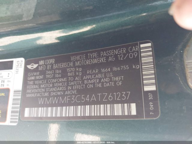2010 MINI COOPER WMWMF3C54ATZ61237 Photo 8