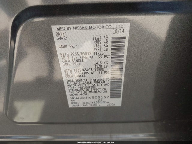 Infiniti 2015 2015 5N1AL0MN8FC505157 Image 9