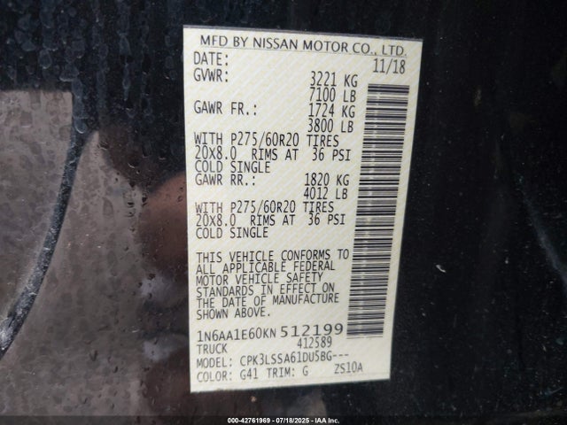Nissan Titan 2019 1N6AA1E60KN512199 Image 9