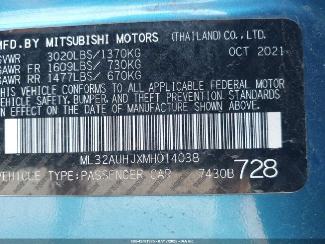 2021 MITSUBISHI MIRAGE ML32AUHJXMH014038 Photo 8