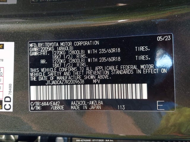 JTJADCAZ7R2009638 Lexus a25a-fks