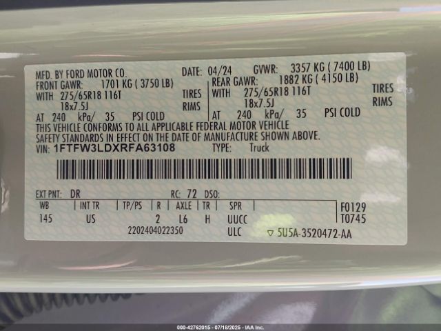 2024 FORD F-150 1FTFW3LDXRFA63108 Photo 8