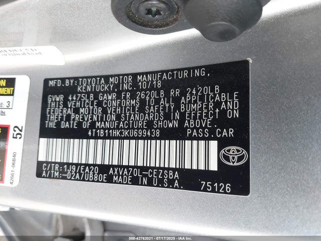 4T1B11HK3KU699438 Toyota a25a-fks