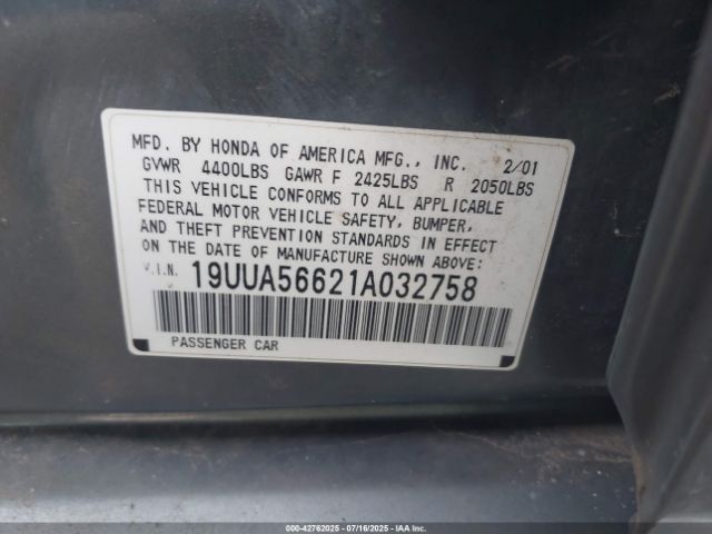 2001 ACURA TL 19UUA56621A032758 Photo 8