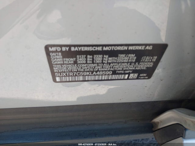 5UXTR7C59KLA48599 BMW X3