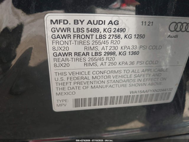 WA15AAFYXN2044132 Audi 45 tfsi