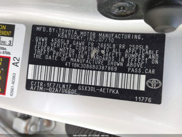 2011 TOYOTA AVALON 4T1BK3DB6BU387869 Photo 8