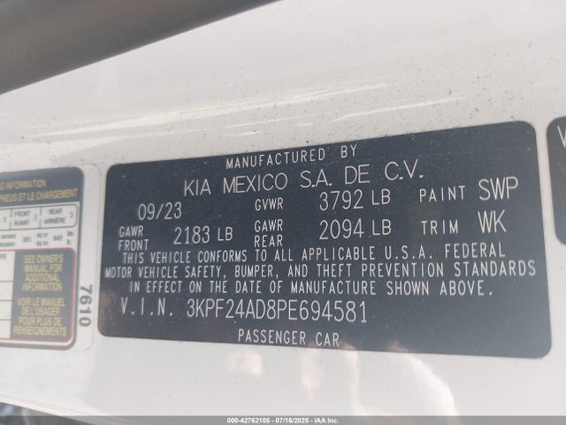 3KPF24AD8PE694581 KIA mpi nu