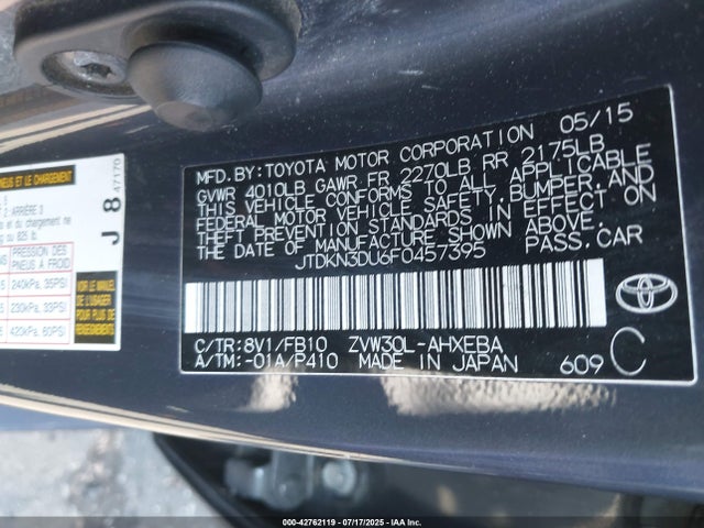 JTDKN3DU6F0457395 Toyota 2zr-fxe+3jm