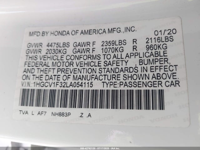 1HGCV1F32LA054115 Honda l15be