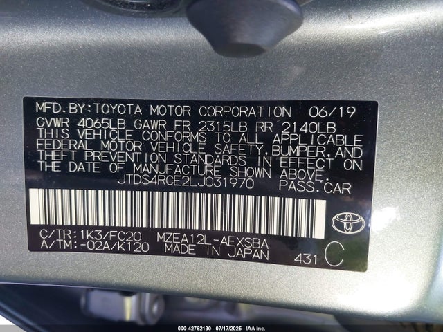 JTDS4RCE2LJ031970 Toyota m20-fks