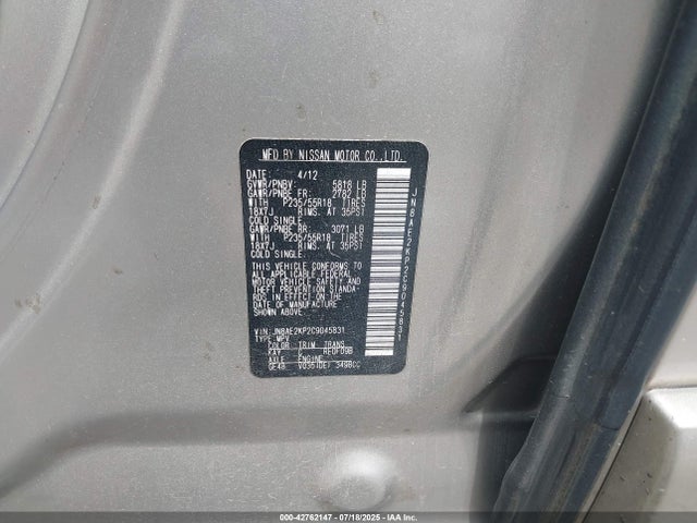 Продажа на аукционе авто 2012 Nissan Quest Sl, vin: JN8AE2KP2C9045831, номер лота: 42762147