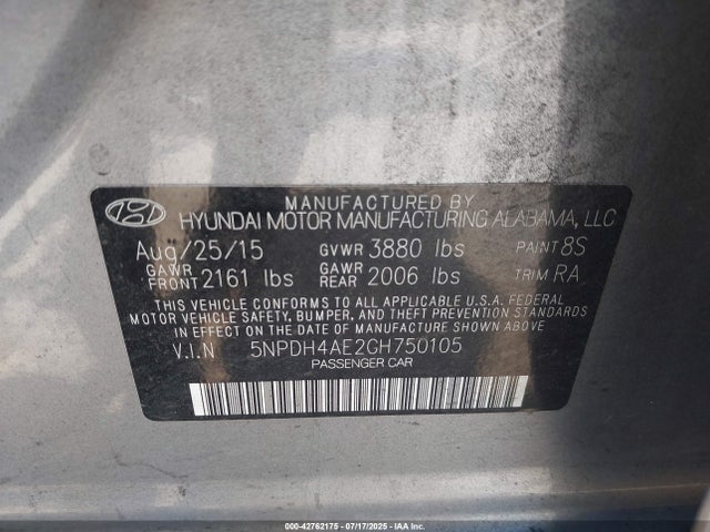 Hyundai dohc mpi nu 2016 5NPDH4AE2GH750105 Image 9