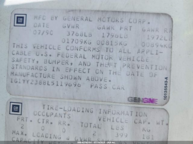 1990 CHEVROLET CORVETTE 1G1YY2388L5119696 Photo 8