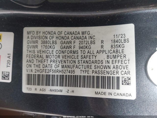 Honda k20c2 2024 2HGFE2F56RH527495 Image 9