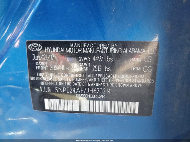 5NPE24AF7JH620214 Hyundai gdi theta-ii