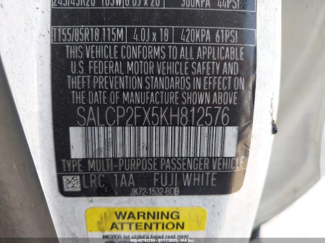 SALCP2FX5KH812576 Land Rover aj20p