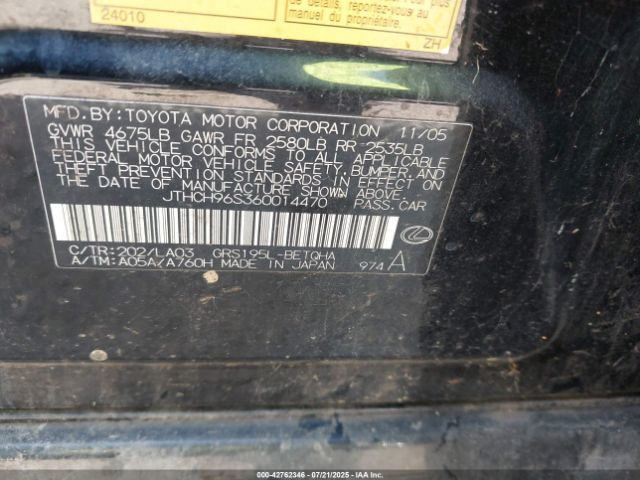 2006 LEXUS GS 300 JTHCH96S360014470 Photo 8