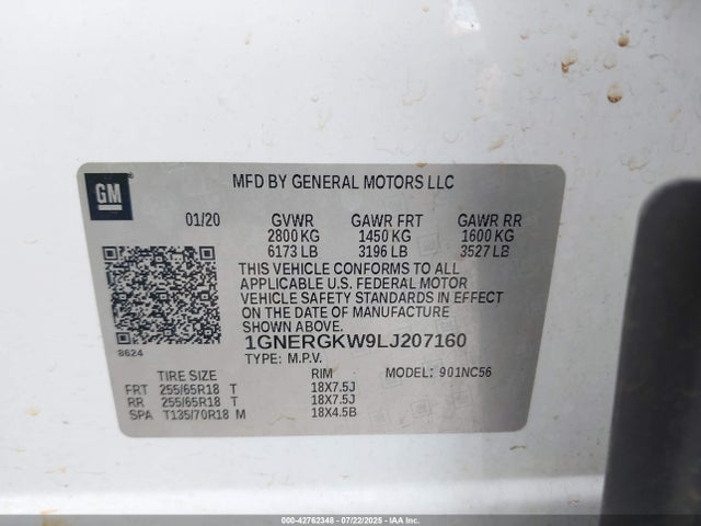 1GNERGKW9LJ207160 Chevrolet lfy - spark ignited direct injection, atss, gen 1