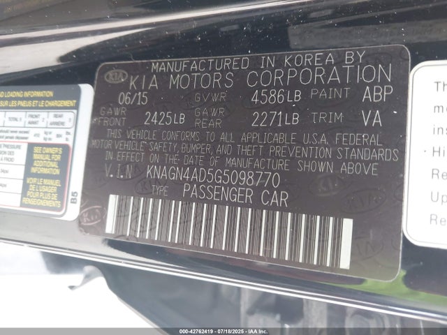 KNAGN4AD5G5098770 KIA mpi theta ii