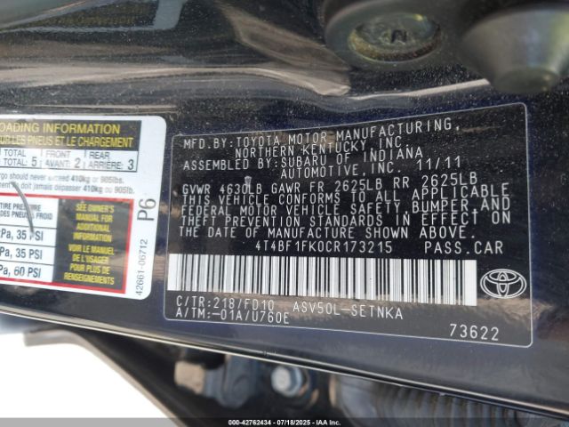 2012 TOYOTA CAMRY 4T4BF1FK0CR173215 Photo 8