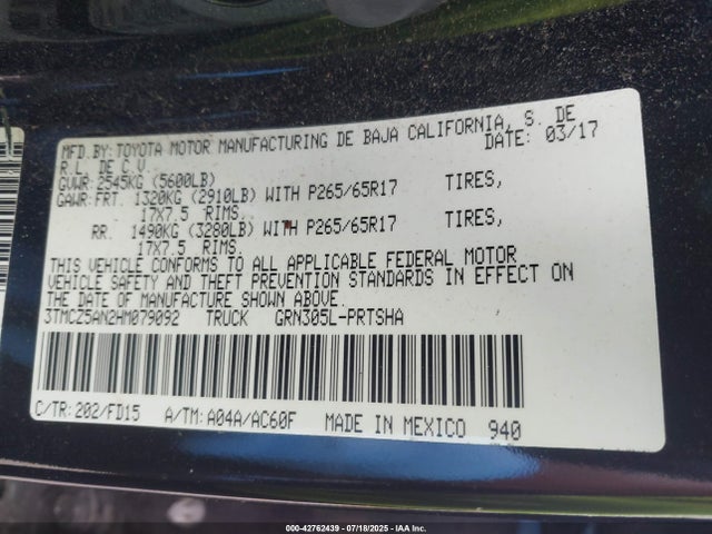 3TMCZ5AN2HM079092 Toyota 2gr-fks