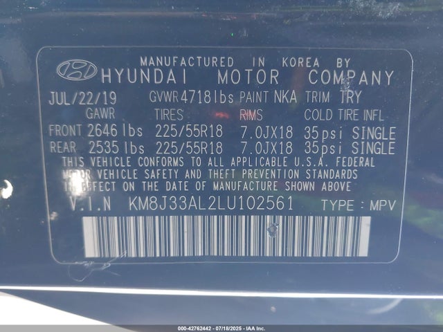 KM8J33AL2LU102561 Hyundai gdi theta ii
