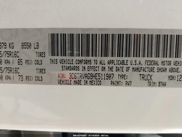 3C6TRVAG9HE511907 RAM 2017