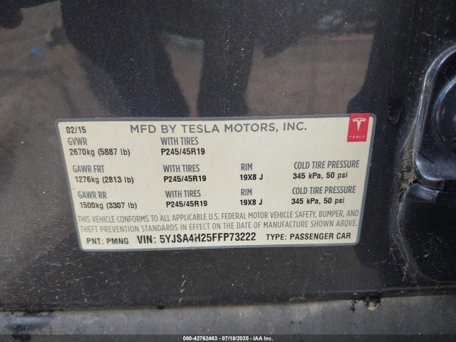 2015 TESLA MODEL S 5YJSA4H25FFP73222 Photo 8